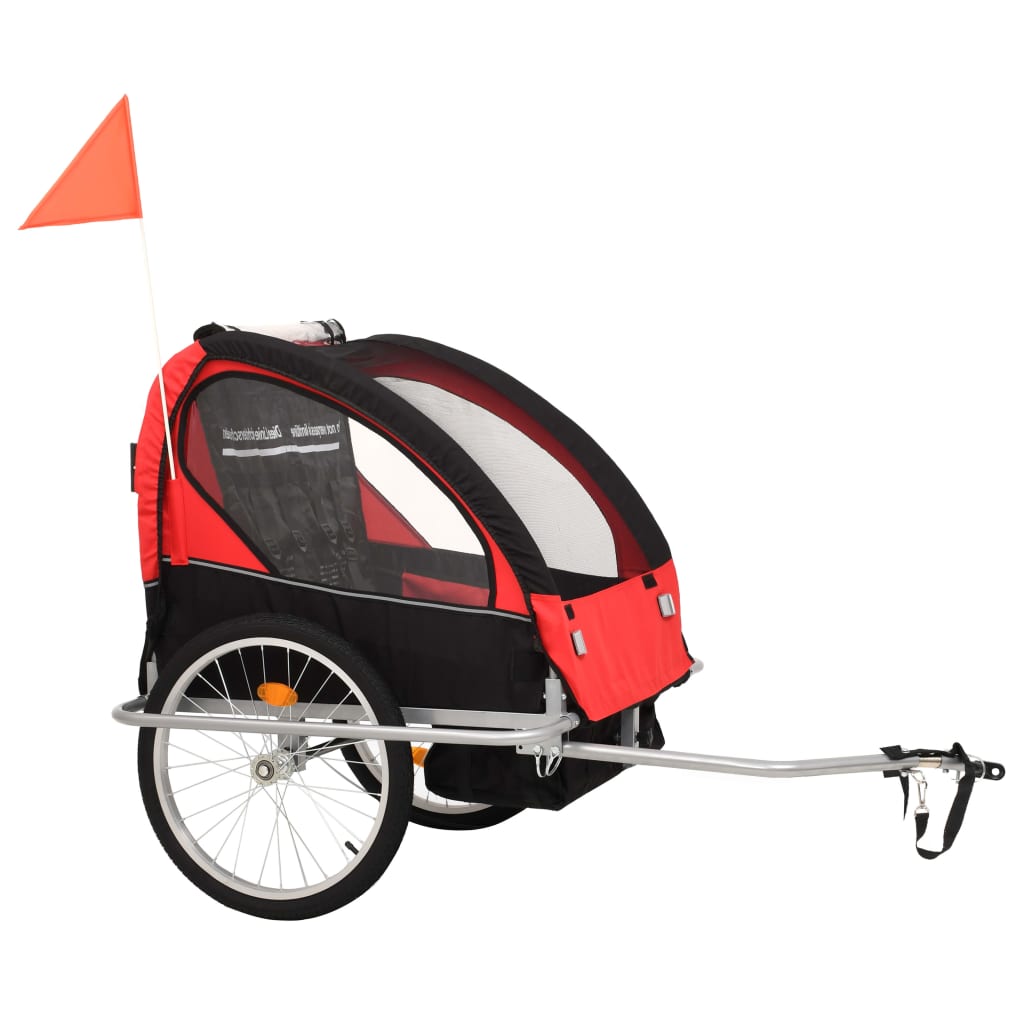 2-in-1 Fahrradanhänger und Kinderwagen Schwarz und Rot