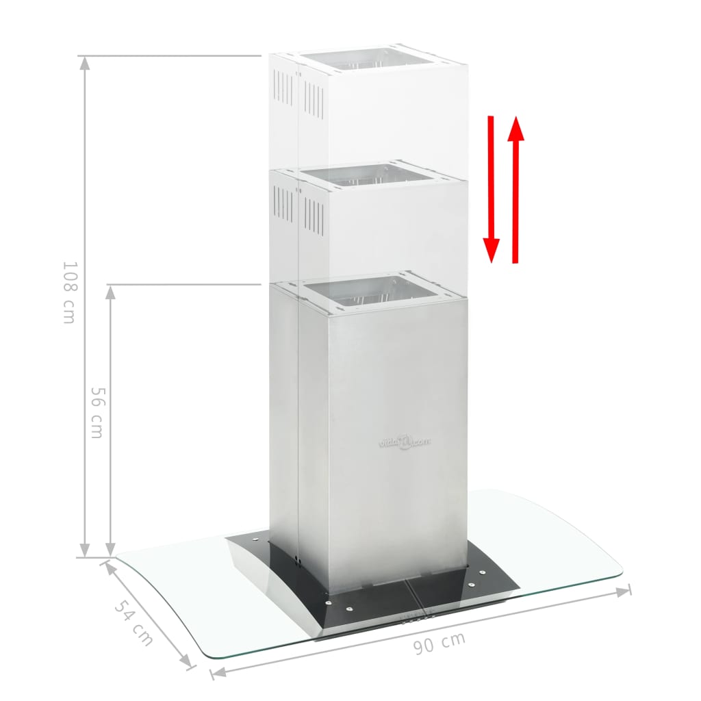 Insel-Dunstabzugshaube 90 cm Edelstahl 756 m³/h LED