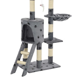 vidaXL Katzen-Kratzbaum Sisal 138 cm Grau Pfoten-Aufdruck