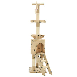 vidaXL Katzenkratzbaum mit Sisal 138 cm Beige Pfoten-Aufdruck