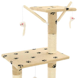 vidaXL Katzenkratzbaum mit Sisal 138 cm Beige Pfoten-Aufdruck