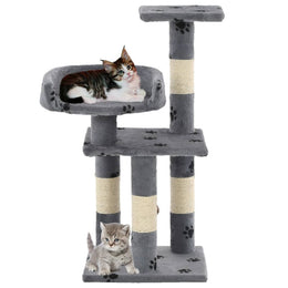 vidaXL Katzen-Kratzbaum mit Sisal-Säulen 65 cm Pfoten-Aufdruck Grau