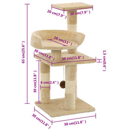 vidaXL Katzen-Kratzbaum mit Sisal-Kratzsäulen 65 cm Beige