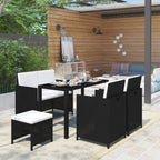 6-tlg. Garten-Essgruppe mit Auflagen Poly Rattan Schwarz