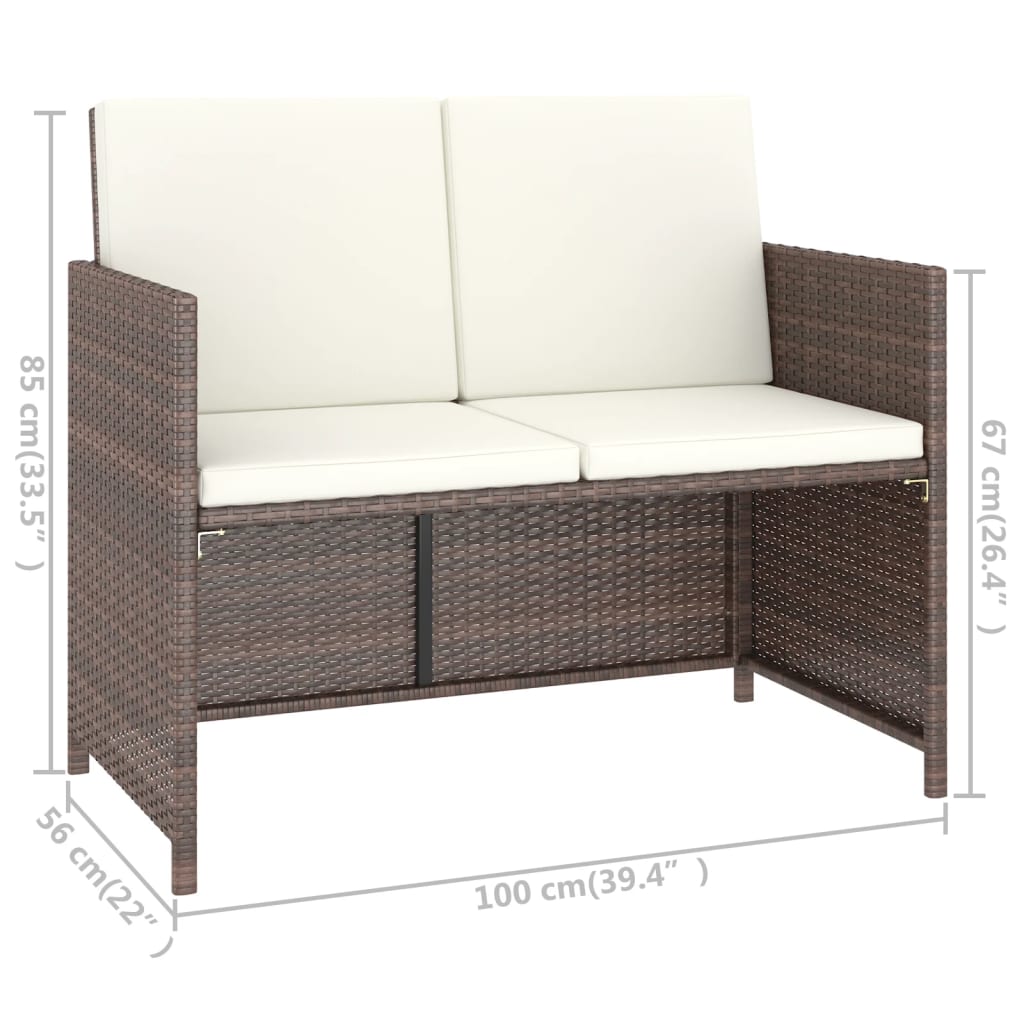6-tlg. Garten-Essgruppe mit Auflagen Poly Rattan Braun