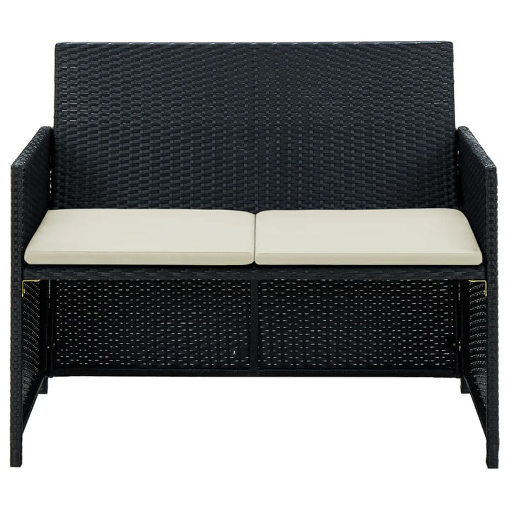 2-Sitzer-Gartensofa mit Polstern Schwarz Poly Rattan