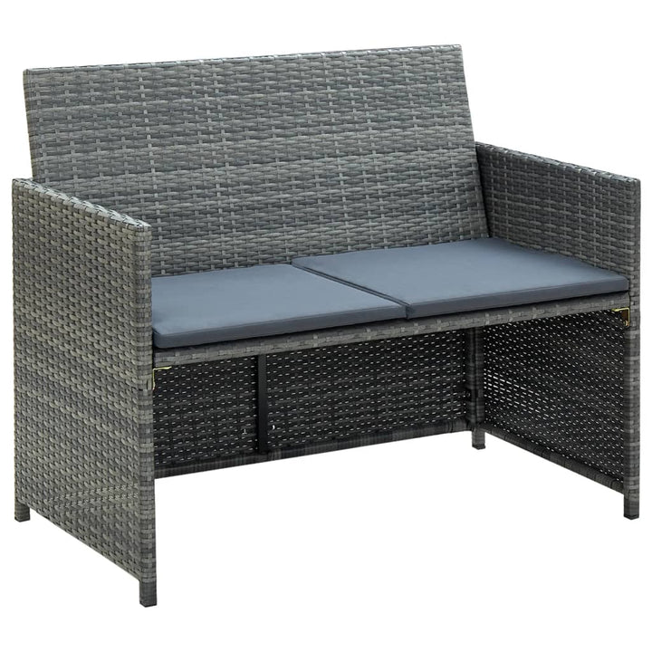 2-Sitzer-Gartensofa mit Polstern Grau Poly Rattan