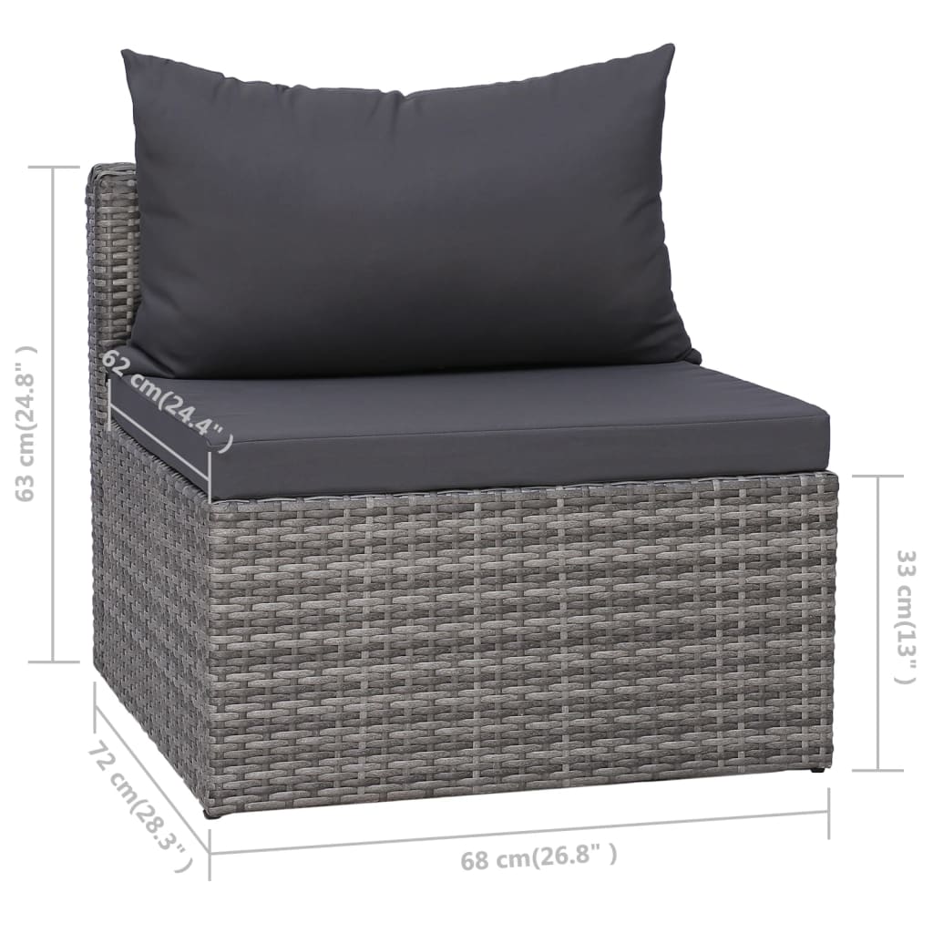 8-tlg. Garten-Lounge-Set mit Auflagen Poly Rattan Grau