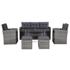 6-tlg. Garten-Lounge-Set mit Auflagen Poly Rattan Grau