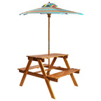 Kinder-Picknicktisch mit Sonnenschirm 79x90x60 cm Akazienholz