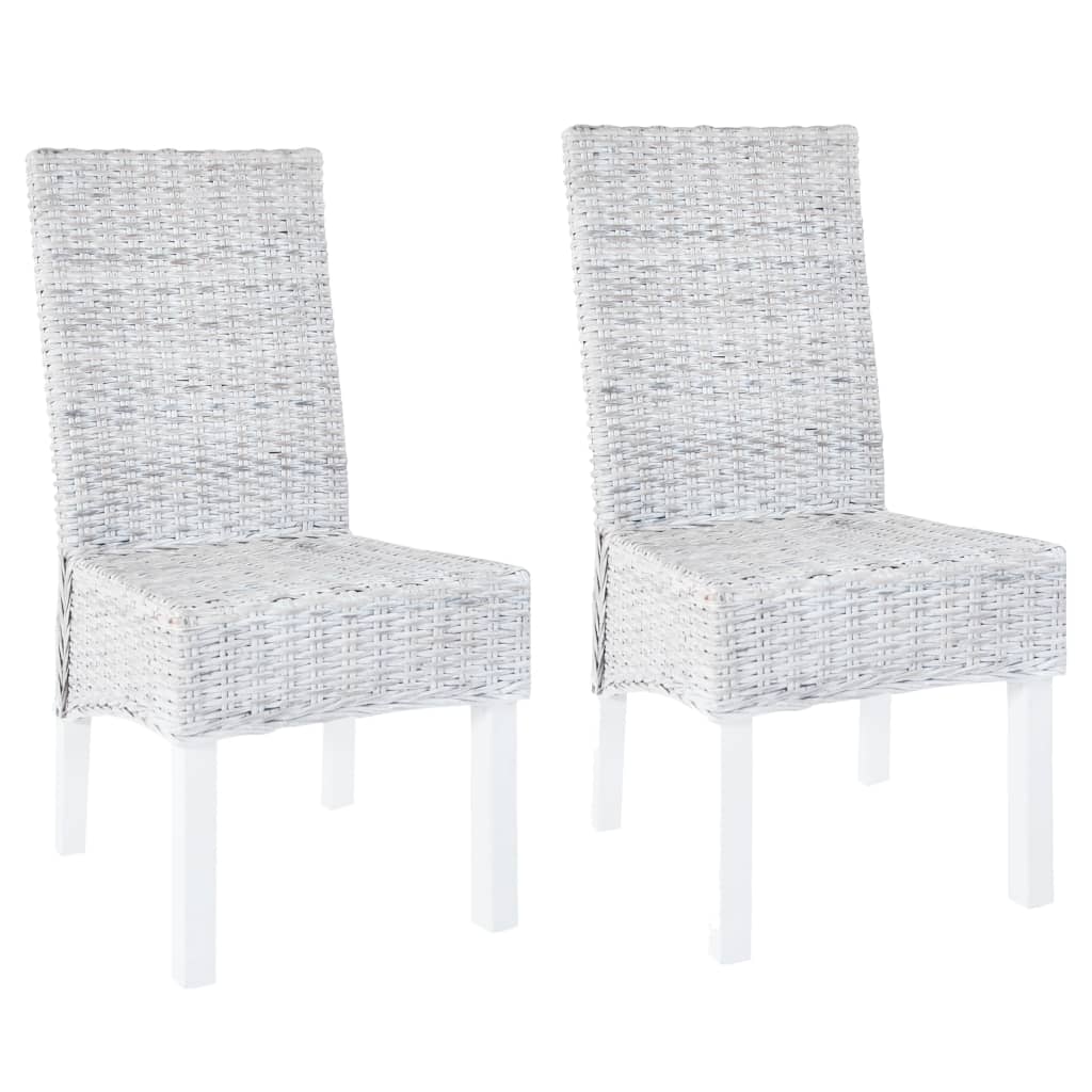 Esszimmerstühle 2 Stk. Hellbraun Kubu-Rattan und Mahagoniholz