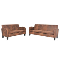 Sofa-Set 2-tlg. Kunstleder in Wildleder-Optik Braun