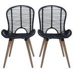Esszimmerstühle 2 Stk. Schwarz Natur Rattan