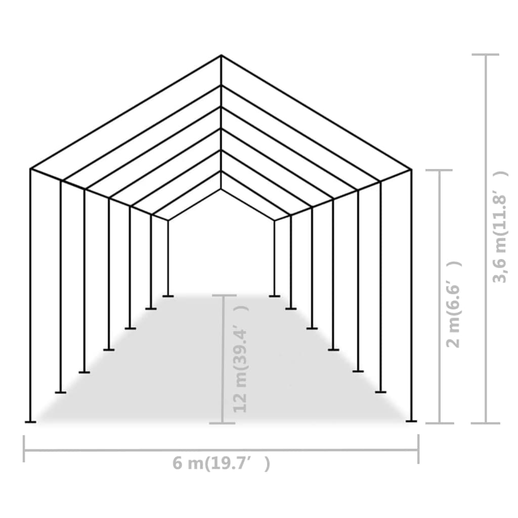 Partyzelt PE 6x12 m Grau
