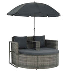 Gartenbett mit Sonnenschirm Grau Poly Rattan