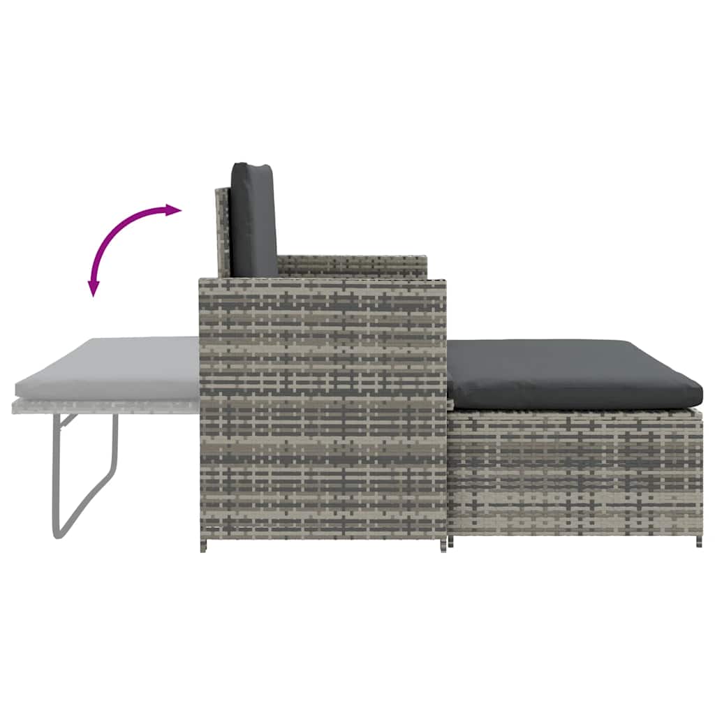 2-tlg. Garten-Lounge-Set mit Auflagen Poly Rattan Grau