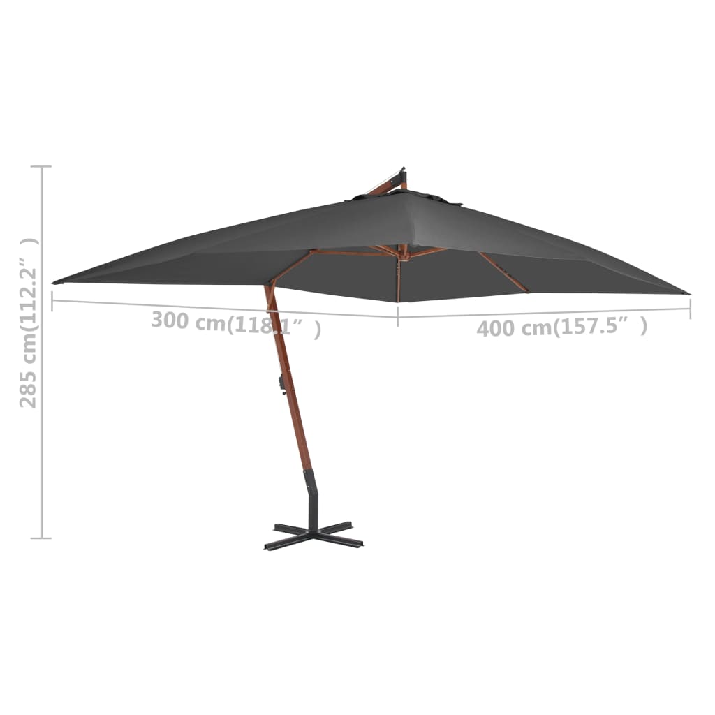 Ampelschirm mit Holz-Mast 400x300 cm
