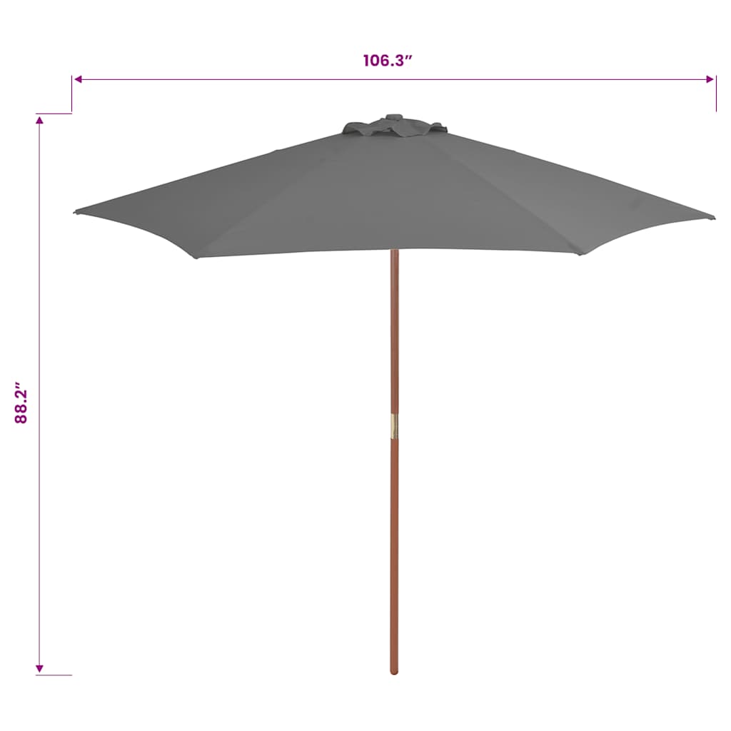 Sonnenschirm mit Holz-Mast 270 cm Anthrazit