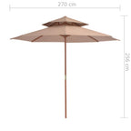Sonnenschirm mit Entlüftung und Holz-Mast 270 cm Taupe