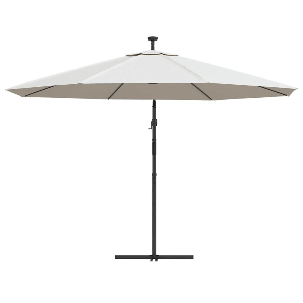 Ampelschirm mit LED-Beleuchtung und Metall-Mast 350 cm Sandweiß