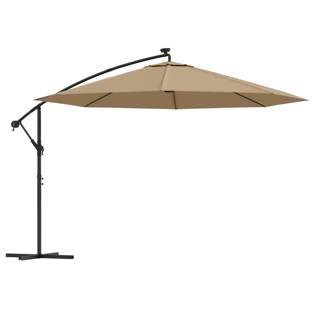 Ampelschirm mit LED-Beleuchtung und Metall-Mast 350 cm Taupe