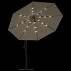 Ampelschirm mit LED-Beleuchtung und Metall-Mast 350 cm Taupe