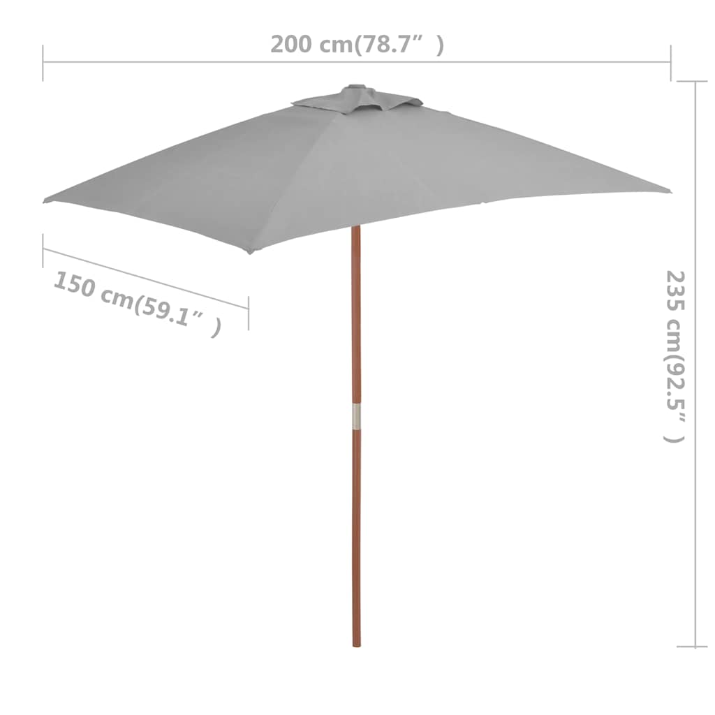 Sonnenschirm mit Holz-Mast 150x200 cm Anthrazit