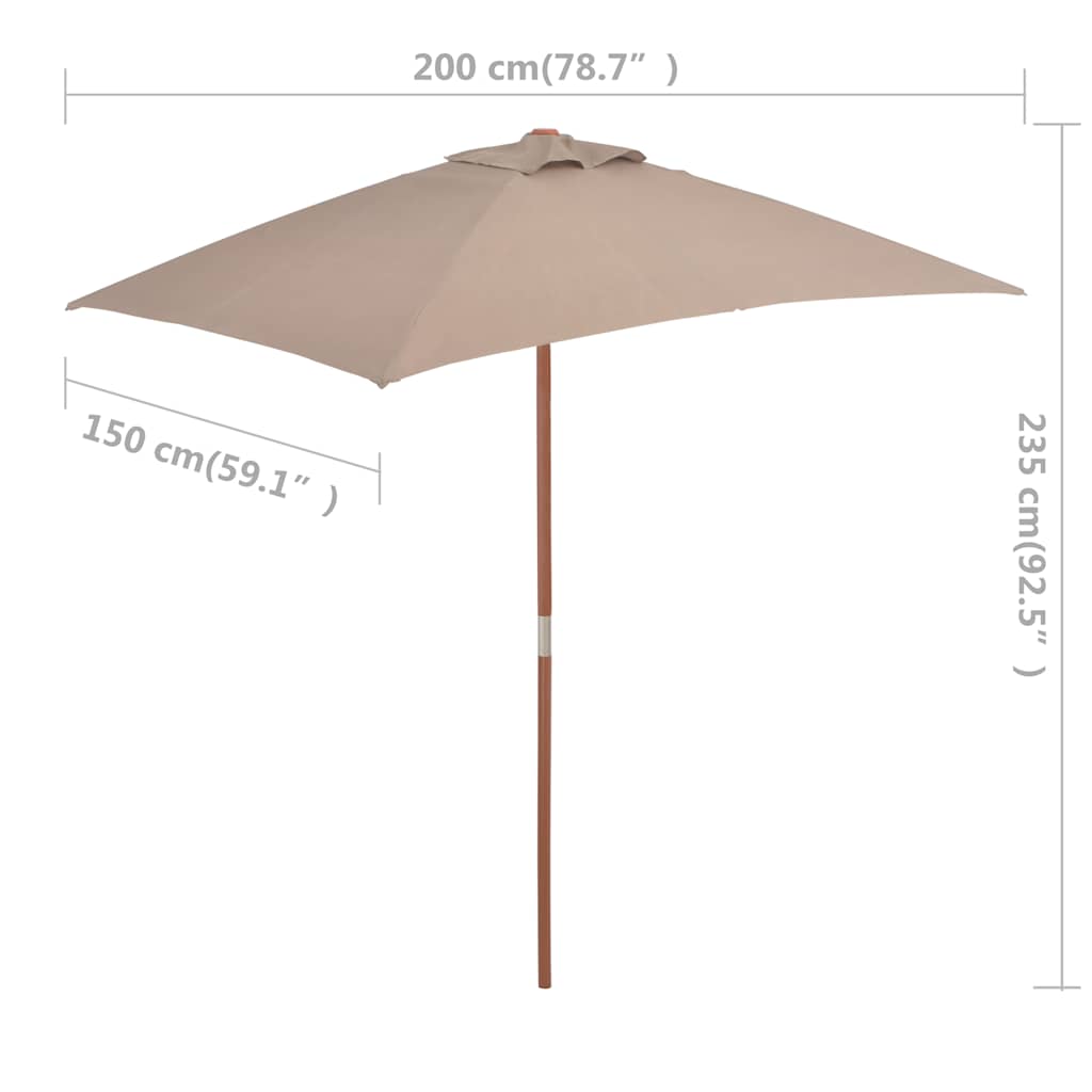 Sonnenschirm mit Holz-Mast 150x200 cm Taupe