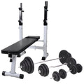 Hantelbank mit Ablage, Langhantel und Kurzhantel-Set 120 kg