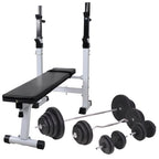 Hantelbank mit Ablage, Langhantel und Kurzhantel-Set 120 kg