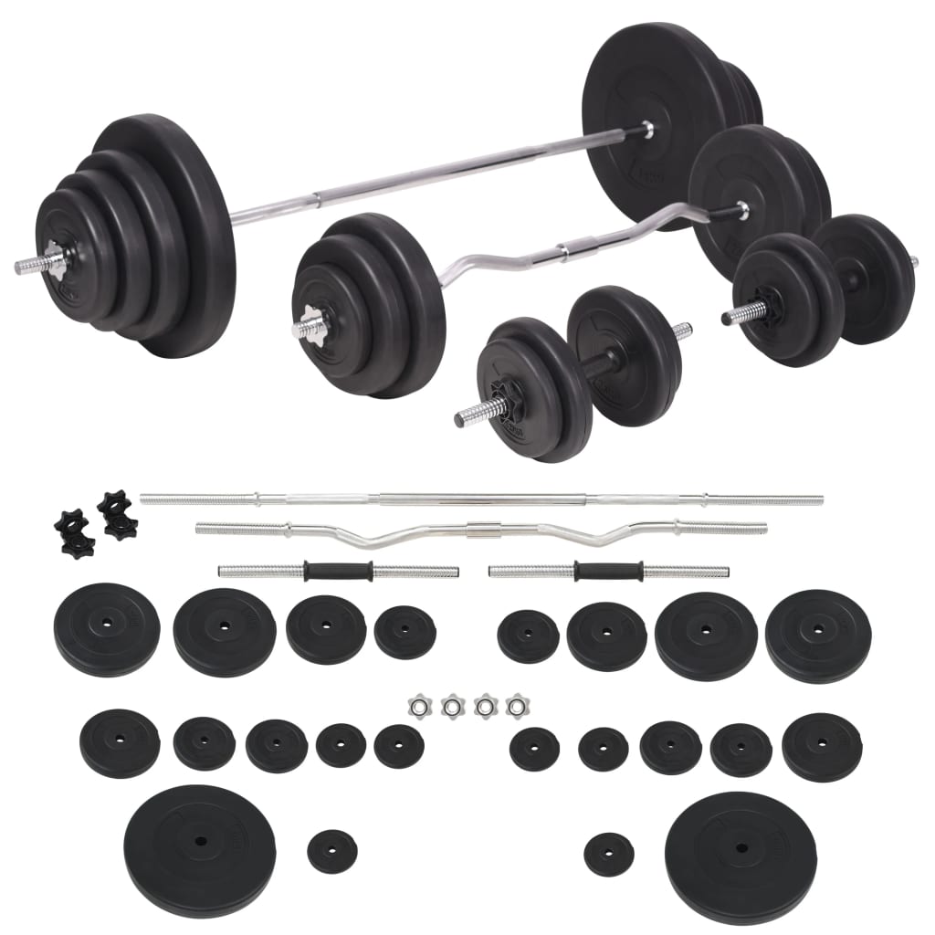 Hantelbank mit Ablage, Langhantel und Kurzhantel-Set 120 kg