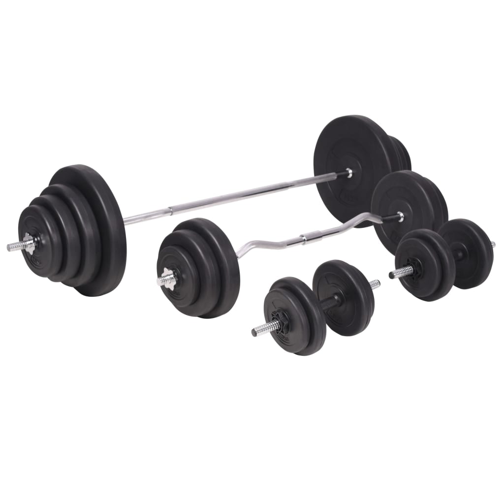 Hantelbank mit Ablage, Langhantel und Kurzhantel-Set 120 kg