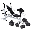 Hantelbank mit Ablage, Langhantel und Kurzhantel-Set 120 kg