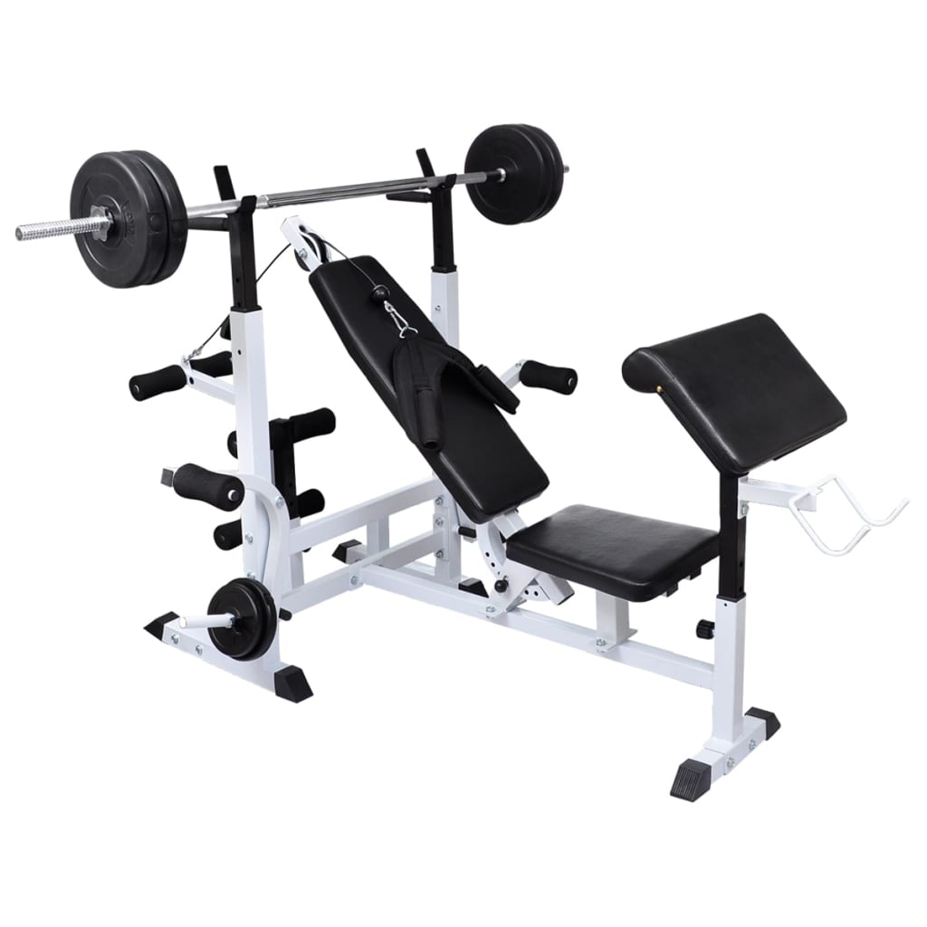 Hantelbank mit Ablage, Langhantel und Kurzhantel-Set 120 kg