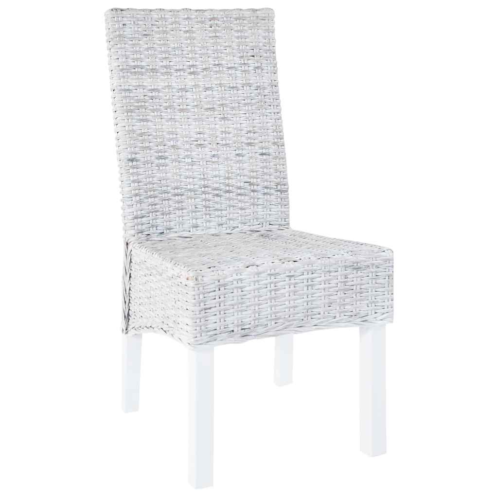Esszimmerstühle 4 Stk. Weiß Kubu Rattan und Mangoholz