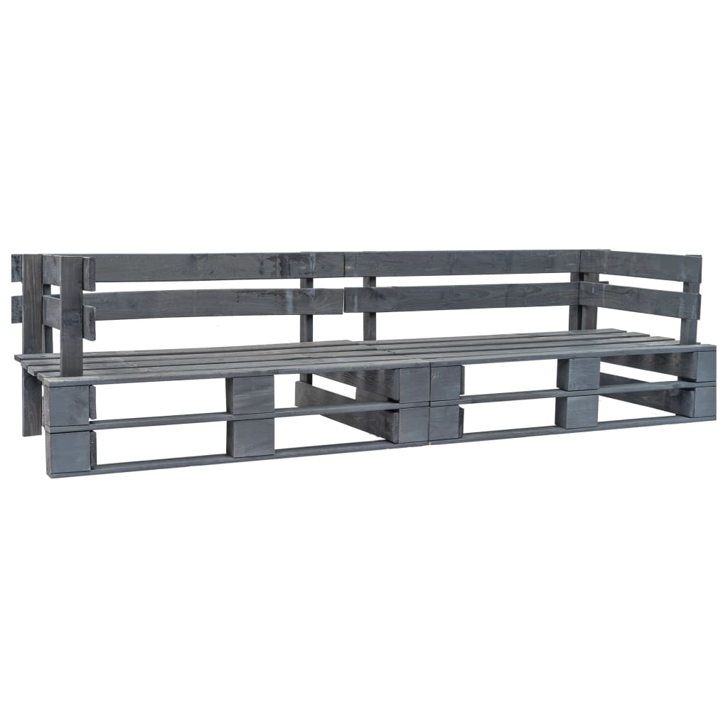 2-tlg. Outdoor-Sofa-Set Paletten mit Kissen in Grau Kiefernholz