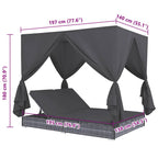 Outdoor-Lounge-Bett mit Vorhängen Poly Rattan Grau
