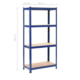 Lagerregale mit 4 Böden 2 Stk. Blau Stahl & Holzwerkstoff