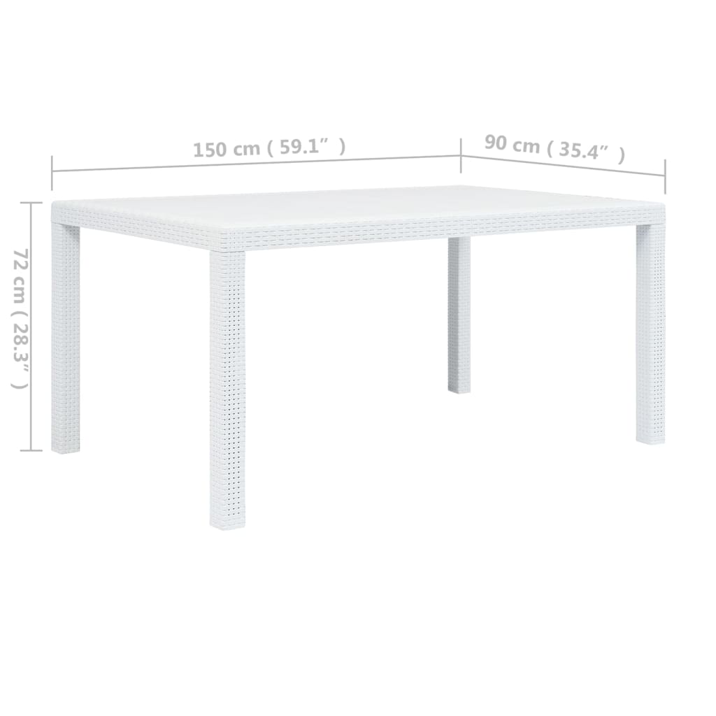 Gartentisch Weiß 150x90x72 cm Kunststoff Rattan-Optik