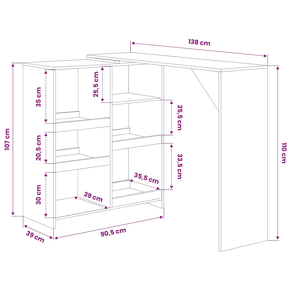 Bartisch mit Beweglichem Regal Eichenbraun 138x39x110 cm