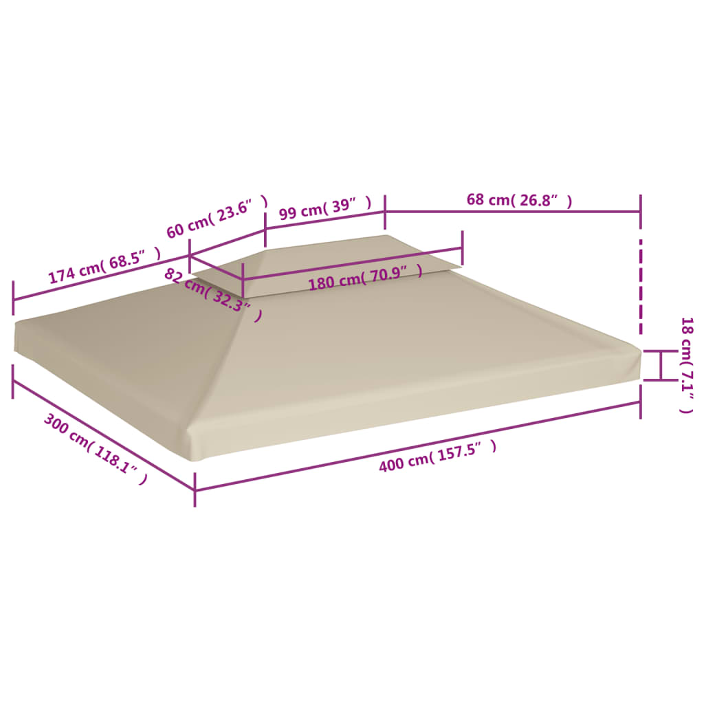 Pavillon-Dachplane Ersatzdach 310 g/m² Beige 3×4 m