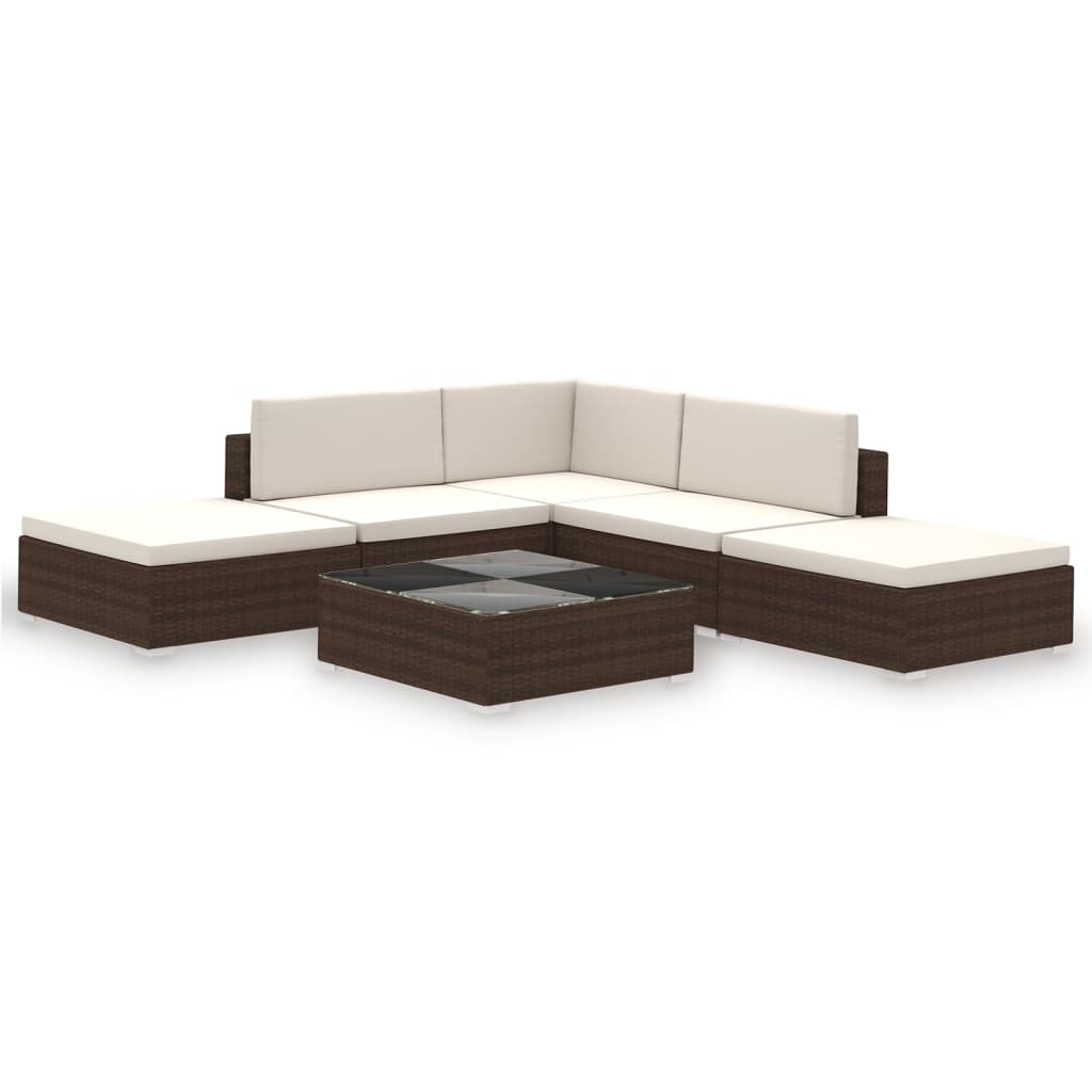 6-tlg. Garten-Lounge-Set mit Auflagen Poly Rattan Braun