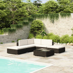 6-tlg. Garten-Lounge-Set mit Auflagen Poly Rattan Schwarz