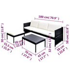 3-tlg. Garten-Lounge-Set mit Kissen Poly-Rattan Schwarz
