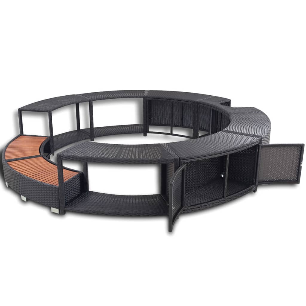 Whirlpool-Umrandung Schwarz Poly-Rattan