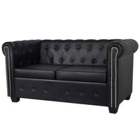 Chesterfield-Sofa 2-Sitzer Kunstleder Schwarz