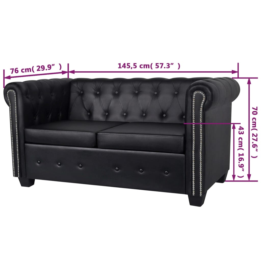 Chesterfield-Sofa 2-Sitzer Kunstleder Schwarz