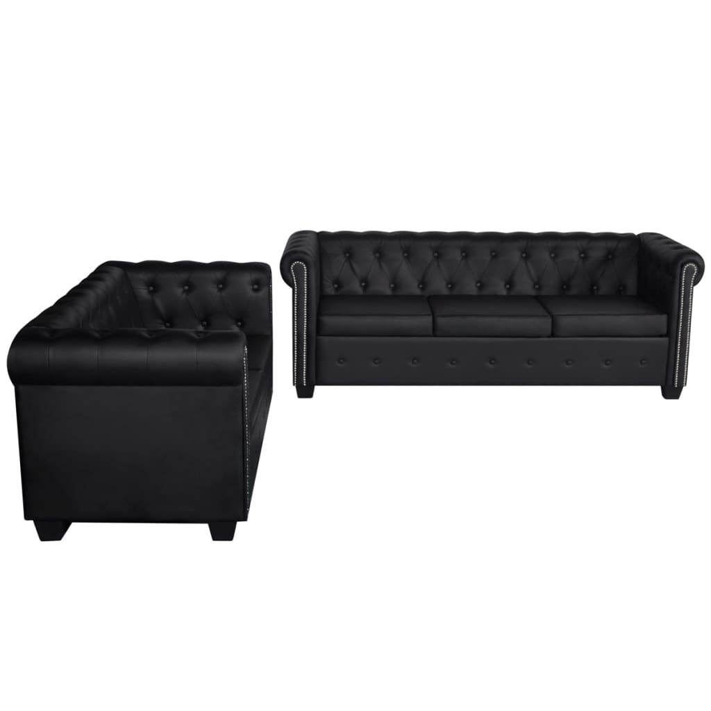 Chesterfield-Sofas 2-Sitzer und 3-Sitzer Kunstleder Schwarz