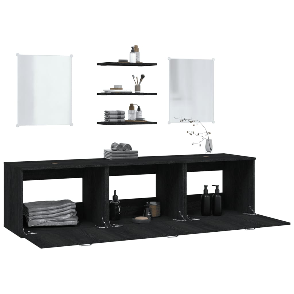 6-tlg. Badmöbel-Set Schwarz Holzwerkstoff