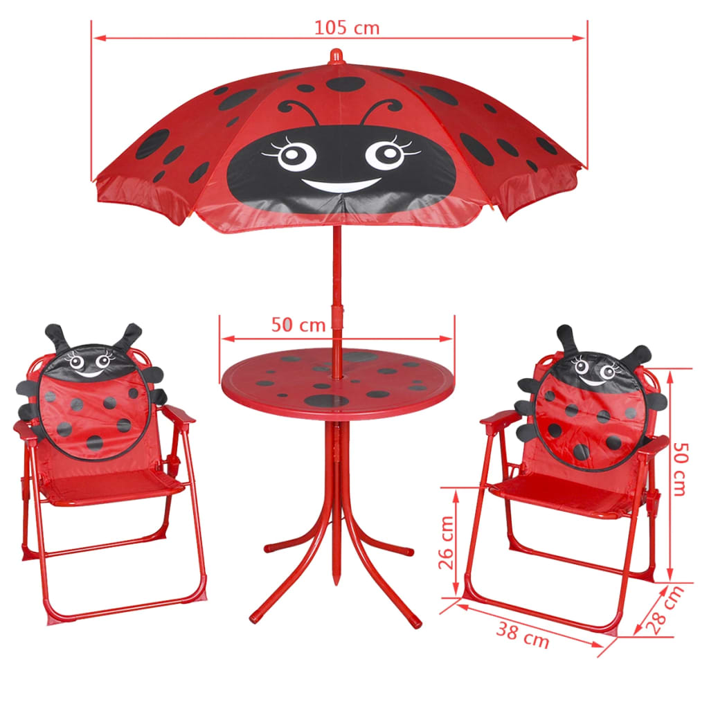 3-tlg. Garten-Bistro-Set für Kinder mit Sonnenschirm Rot